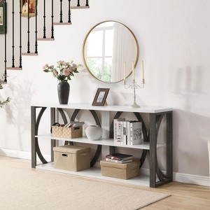 KTMBDW Industrial Sofa Console Table, Entryway Table with 3 Tier Wood Storage Shelves, Foyer Table for Living Room Hallway Behind Couch - 1 of 4