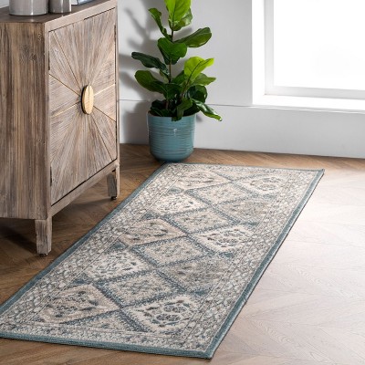 Becca Blue and Beige Synthetic Reversible Runner Rug
