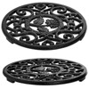 Itopfox 2 Pack Cast Iron Trivet with Pegs, Round Metal Trivet with Vintage Patterns, Rustproof Hot Pot Holder for Serving Hot Dishes, Pans, Pots - 4 of 4