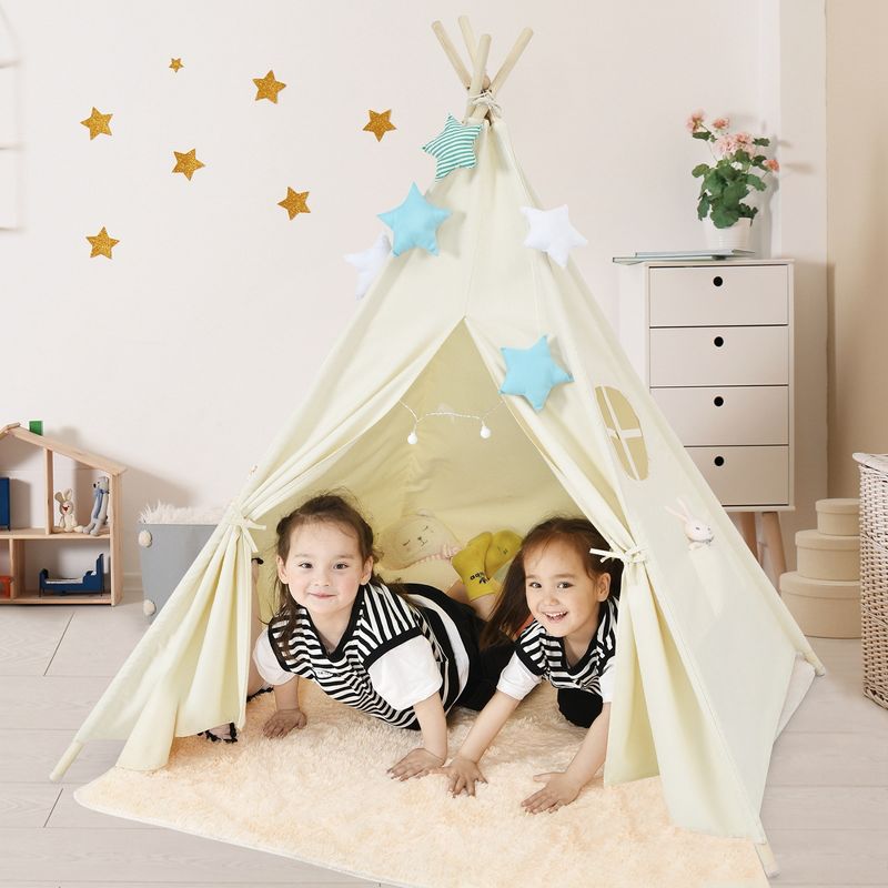 Costway Kids Canvas Play Tent Foldable Playhouse Toys for Indoor Outdoor, 1 of 11