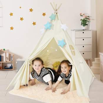 Costway Kids Canvas Play Tent Foldable Playhouse Toys for Indoor Outdoor