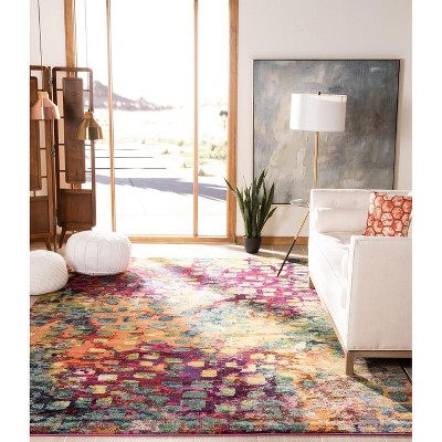 Pink and Multicolor 8' x 10' Geometric Synthetic Area Rug