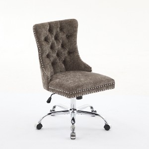 Gulches Gray Chenille Tufted Button Chrome Base Adjustable Swivel Office Chair Set of 1 Triple Elastic Cushion Wide Seat Modern Desk Chair - 1 of 4