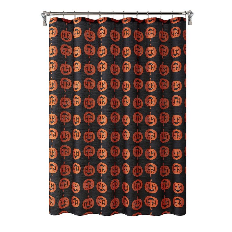 Kate Aurora Halloween Accents Black & Orange Spooky Jack O' Lanterns Fabric Shower Curtain - Standard Size, 2 of 4