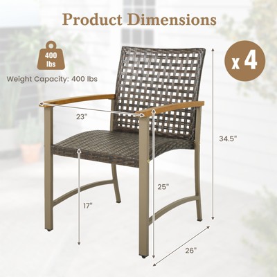 Set of 4 Mix Brown Rattan and Acacia Wood Outdoor Dining Chairs