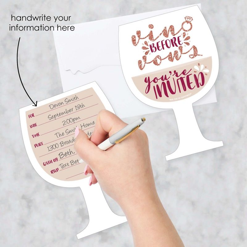 Big Dot of Happiness Vino Before Vows - Shaped Fill-in Invitations - Bridal Shower or Bachelorette Party Invitation Cards with Envelopes - Set of 12, 2 of 8