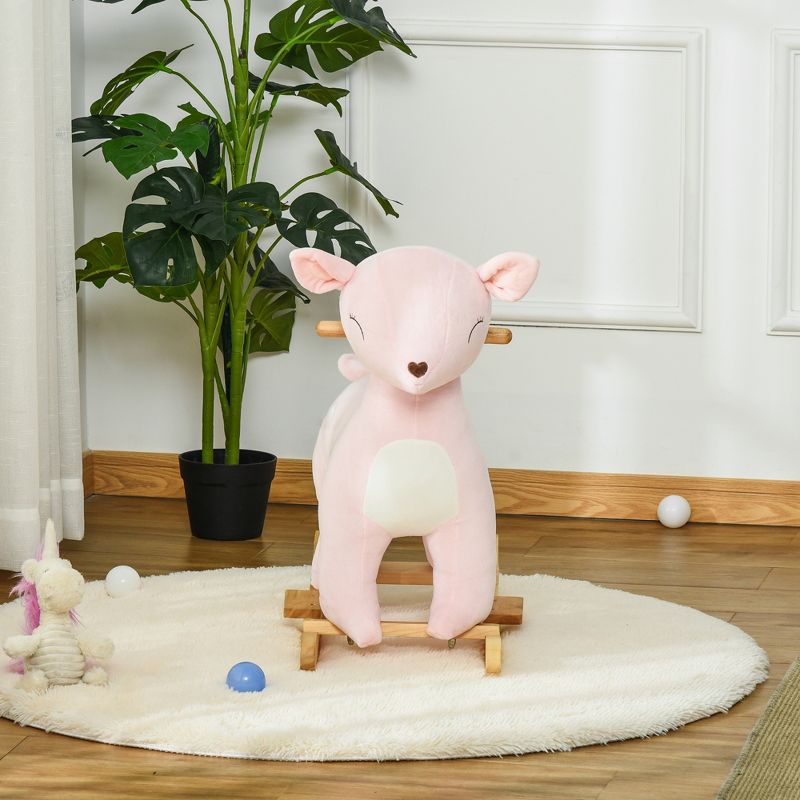Qaba Kids Plush Ride-On Rocking Horse Deer-shaped Plush Toy Rocker with Realistic Sounds for Child 36-72 Months Pink, 5 of 10