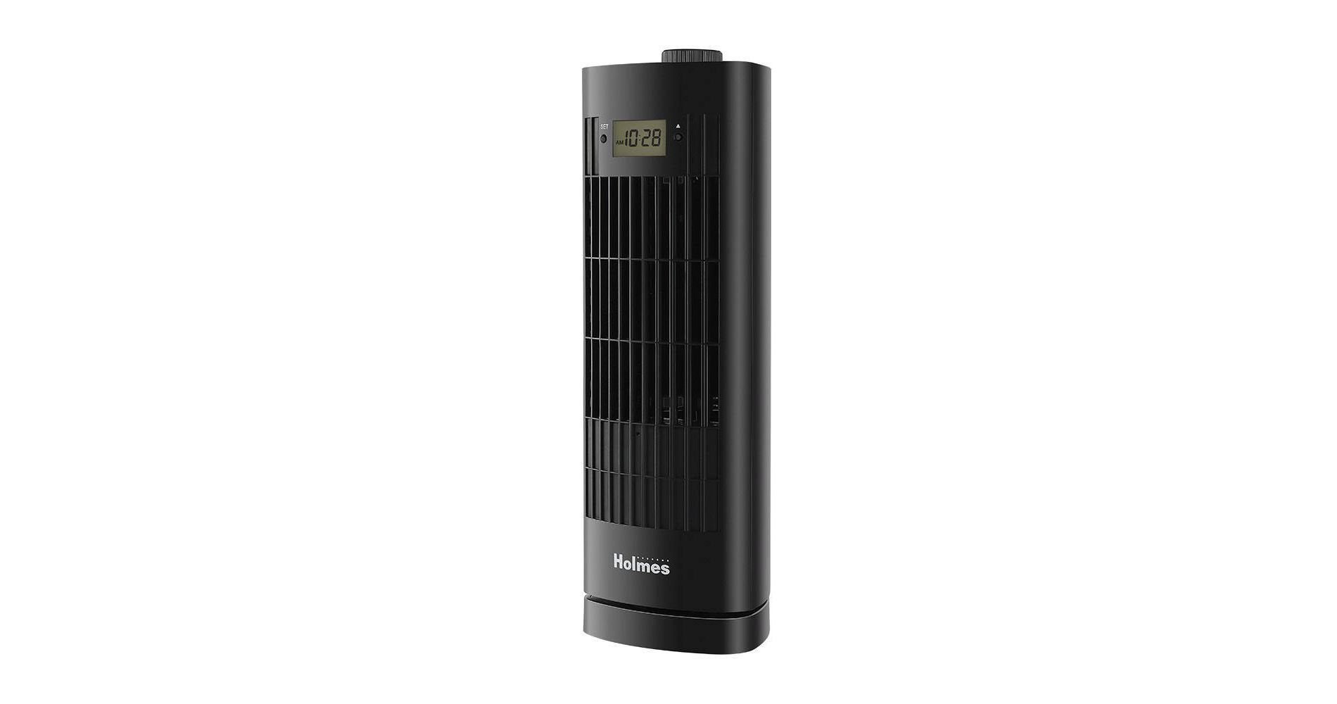 Holmes 13" Oscillating 3 Speed Mini Tower Fan with Digital Clock Black