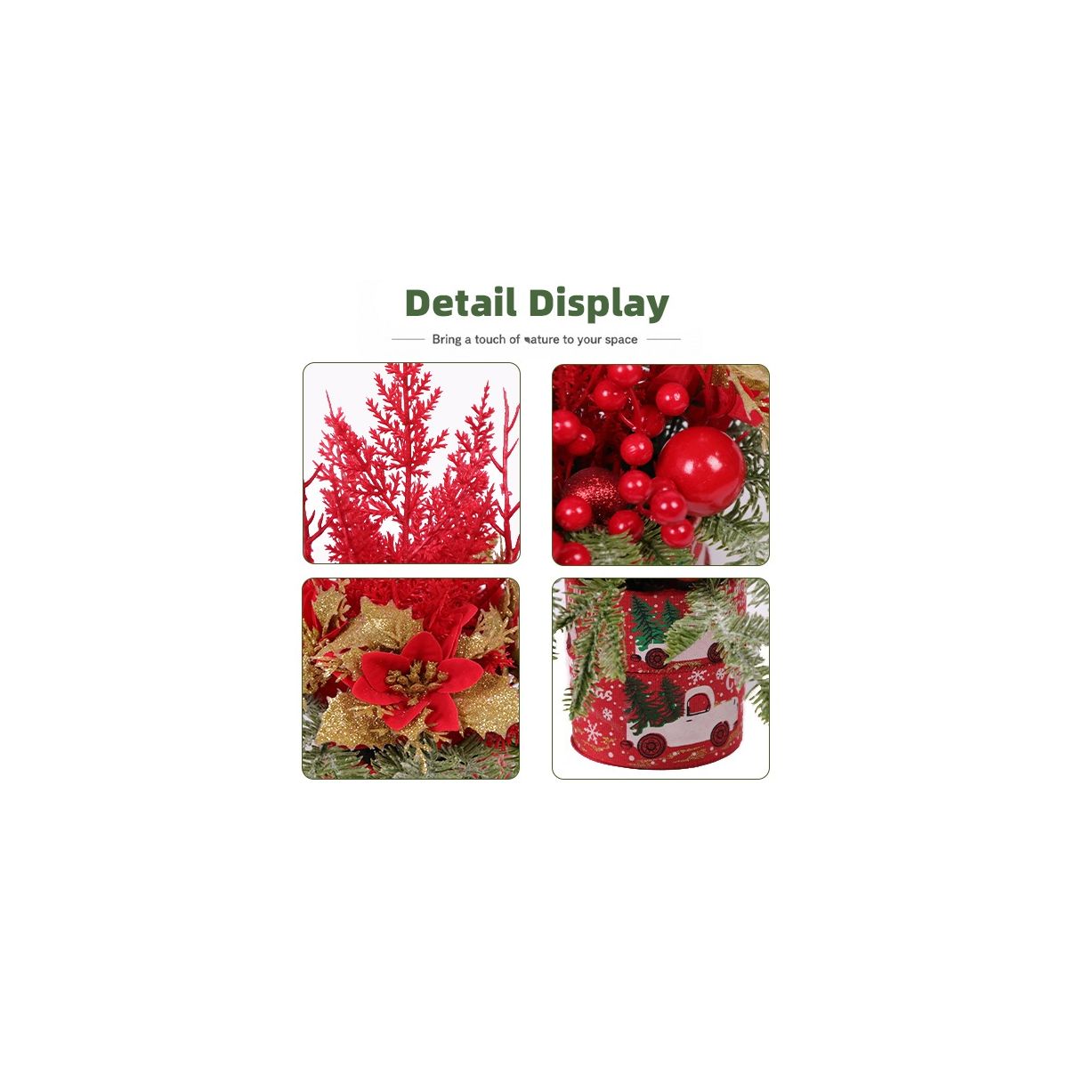 Mini Christmas Trees for Tabletop, Pre-Decorated Artificial Christmas Tree with Red Berries Ornaments, Small Potted Xmas Tree Desk Table Decor, 2 Pcs - thumbnail 9