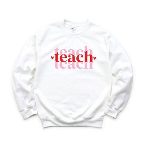 Simply Sage Market Women's Graphic Sweatshirt Teach Stacked With Hearts - 1 of 3