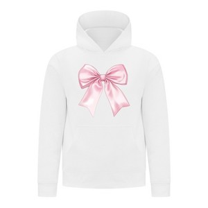 Everyday Kids Girls Collection Pink Bow Pullover Hoodie – Cute Satin-Style Ribbon Graphic Sweatshirt - 1 of 4