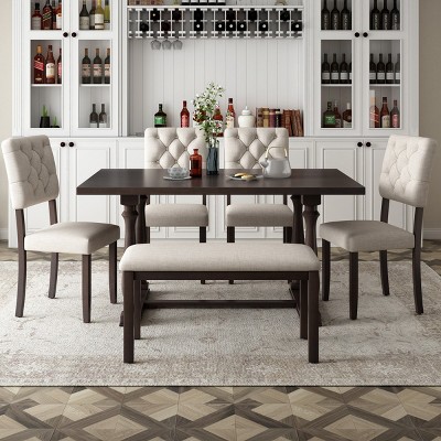 Dining Sets 6 Piece, Dining Table Set For 6, Dining Table Set With Special-Shaped Legs And Foam-Covered Seat Backs&Cushions-Cuddlewood