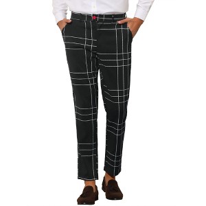 Lars Amadeus Men's Slim Fit Plaid Pattern Flat Front Business Checked Trousers Pants - 1 of 4