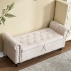 Vynxaria Upholstered Storage Ottoman Bench - 55.12" Camel Button Tufted with Rivet Accents - 2 of 4