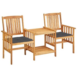 vidaXL Patio Chairs with Tea Table and Cushions Solid Acacia Wood - 1 of 4