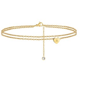 Turandoss Ankle Bracelets for Women, 14K Gold Plated Dainty Layered Heart Initial Anklets for Women Gifts - 1 of 1