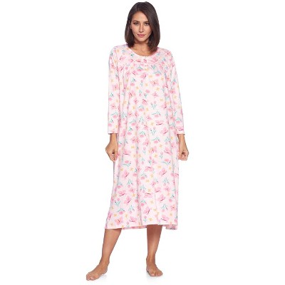 Casual Nights Women's Long Floral & Lace Henley Nightgown