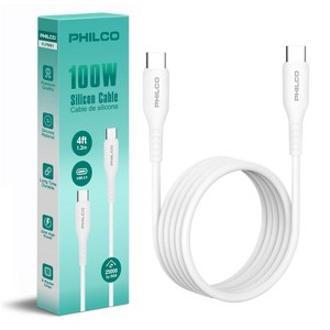 PHILCO 4Ft 100W  USB C to C Cable, Silicone,  High-Speed Data Transfer, Compatible with USB-C Devices, Durable - 1 of 4