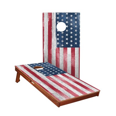 Skip's Garage | White Rustic Wood American Flag All-Weather Cornhole Boards - ACA Sig Pro Series