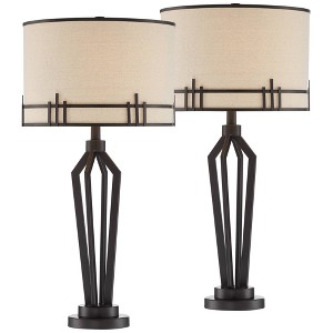 Franklin Iron Works Picket 28" Tall Industrial Farmhouse Rustic Table Lamps Set of 2 USB Port Brown Oil Rubbed Bronze Finish Iron Living Room Charging - 1 of 4