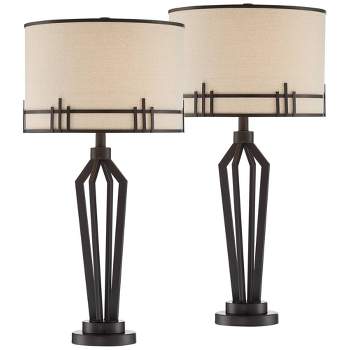 Franklin Iron Works Picket 28" Tall Industrial Farmhouse Rustic Table Lamps Set of 2 USB Port Brown Oil Rubbed Bronze Finish Iron Living Room Charging