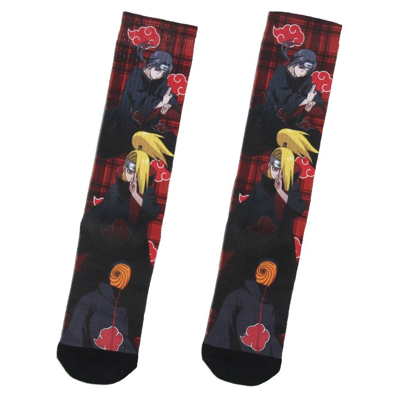 Naruto Shippuden Akatsuki Socks Anime Manga Men's Sublimated Crew Socks Black, 1 of 5