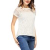 Allegra K Women's Curved Hem Sheer Short Sleeves Floral Lace Blouse - 2 of 4