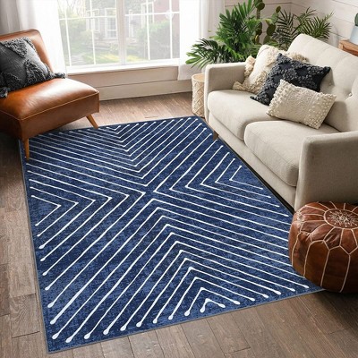 Modern Area Rug Farmhouse Geometric Lines Accent Rug Indoor Washable Rug
