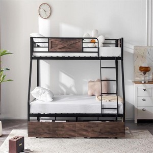 Karl Home Bunk Bed Twin Over Full Size with 2 Storage Drawers, Heavy Duty Metal Slat Support, No Box Spring Needed - 1 of 4