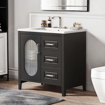 NicBex 30" Bathroom Storage Cabinet with Sink, Morden Bathroom Vanity, 2 Drawers and 1 Spacious Cabinet with Adjustable Shelf for Bathroom, Black