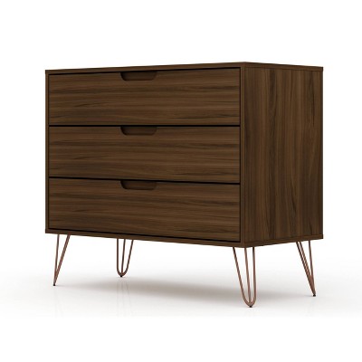 Mid-Century Modern 3-Drawer Horizontal Brown Dresser