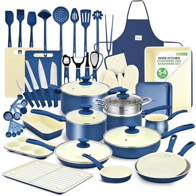 Nutrichef 54 Piece Professional Grade Complete Home Kitchen Cookware Set - White, 1 of 8