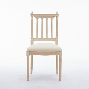 Gulches Antique Dining Chairs Set of 2, White Linen Upholstery, Slatted Back, Solid Wood Frame, Comfortable Padded Seat - 1 of 4