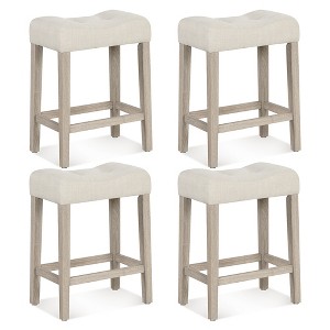 Tangkula 24" Bar Stools Set of 4 w/ Footrest Rubber Wood Frame for Kitchen Island - 1 of 4
