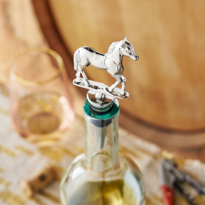 Twine Derby Wine Bottle Stopper, Keep Wine Fresh, Horse Bottle Stopper, Fits Standard Bottles, Metal, Rubber Seal, Silver, Set of 1, Silver, 2 of 11