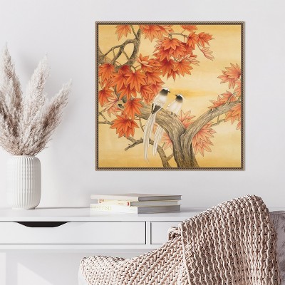 Autumn Love Birds Beaded Framed Canvas Wall Art