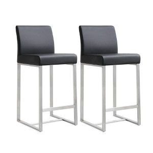 TOV Furniture Denmark Performance Vegan Leather Stool with Silver Base - Set of 2 Black 16"W x 18.5"D x 37"H - 1 of 4