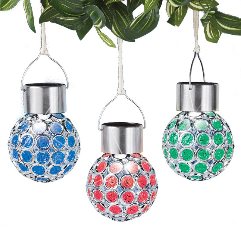 Collections Etc Color Changing Solar Powered LED Lights - Set of 3, 1 of 3