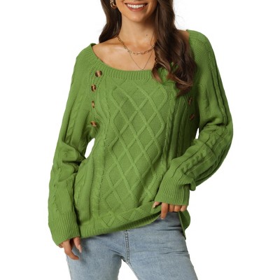 Women Knitted Sweater Pullover Long Sleeve V Neck Mixed Color School Style  Comfy