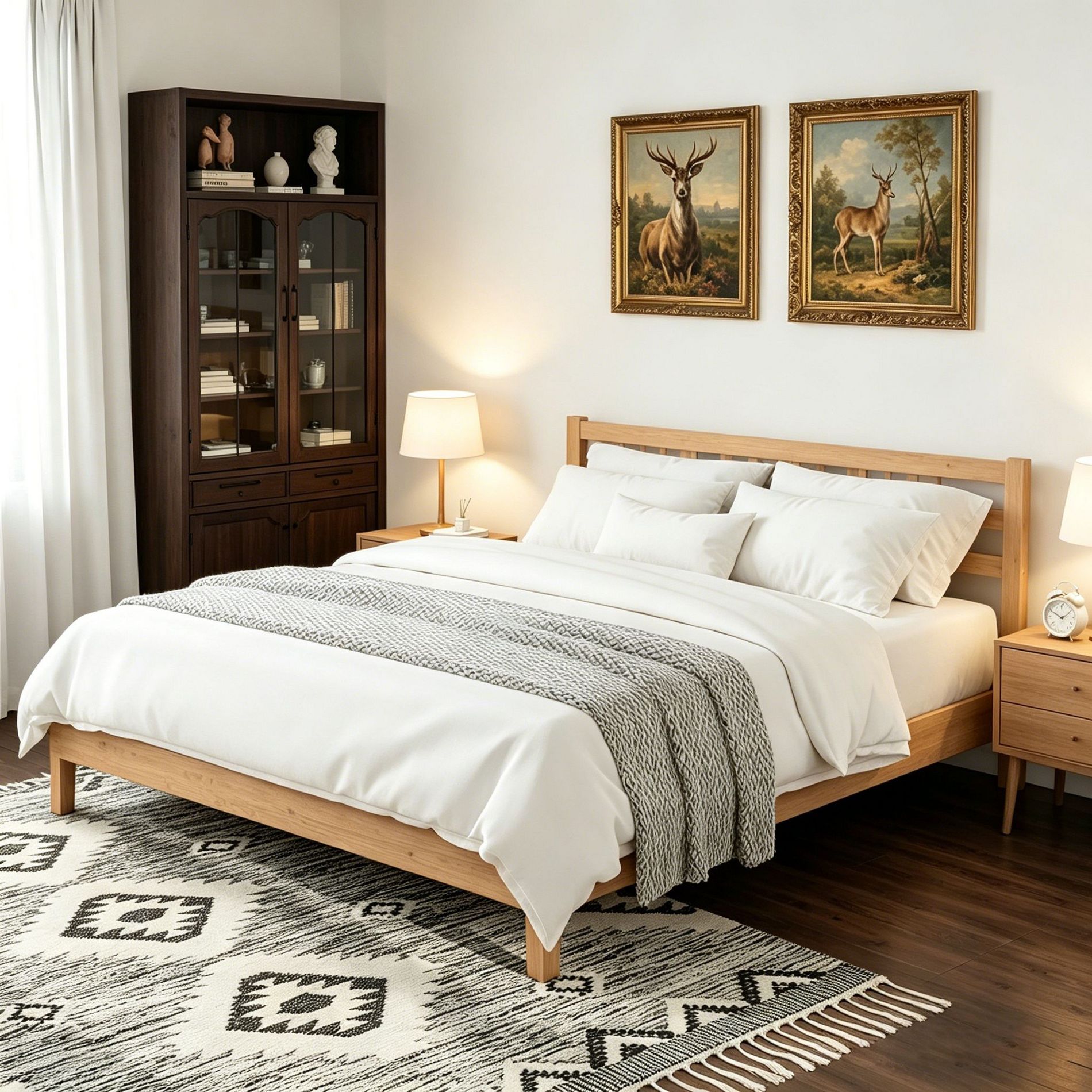 JIONJOY Queen Solid Wood Bed Frame-With Wooden Headboard in Natural Color-Strong, Noise-Free, Easy to Assemble, Suitable for Modern Style of Bedroom