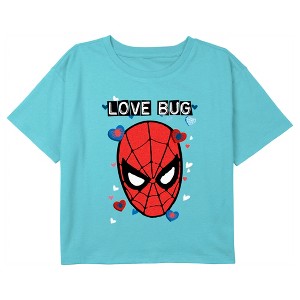 Girl's Marvel Valentine's Day Spider-Man Love Bug Crop T-Shirt - 1 of 3