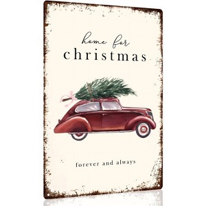 Vintage Christmas Wall Decor Sign,Red Truck with Christmas Tree Metal Decorations Sign - 1 of 4