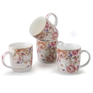 Lorren Home Trends Set of 4 Mugs Pink Floral - 1 of 4