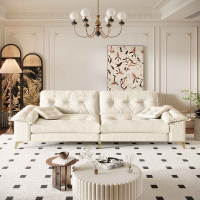 104.7 Inch Modern Cloud Sofa for Living Spaces, 4-Seat Tufted Couch with Wide Removable Armrests, Chenille Sofa with Metal Legs-Coolbibila