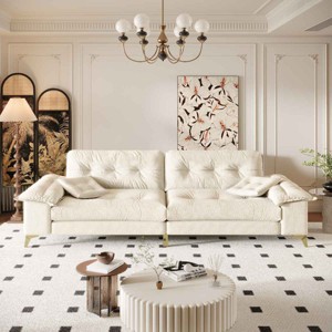 104.7 Inch Modern Cloud Sofa for Living Spaces, 4-Seat Tufted Couch with Wide Removable Armrests, Chenille Sofa with Metal Legs-Coolbibila - 1 of 4