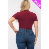Slickblue Ribbed Short Sleeve Bodysuit for Plus Size Women - Soft Stretch Fabric, Black/Burgundy, Size 1XL-3XL - 3 of 4