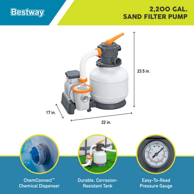 Bestway Flowclear 2200 Gallon Sand Filter Pump with Adapters for 300 to 11,200 Gallon Above Ground Swimming Pools, Sand Sold Separately, 4 of 8