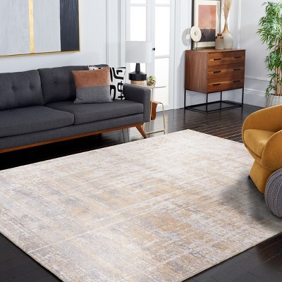 Gray and Gold 9' x 12' Synthetic Rectangular Area Rug