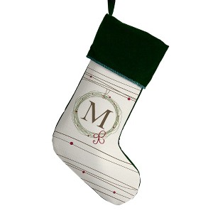 Personalization Mall Holiday Wreath Initial Christmas Stocking, Green - 1 of 2
