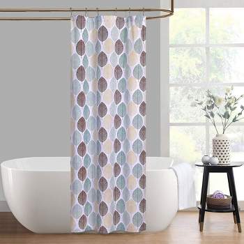 Shower Curtain Scandi Leaf Print Bathroom Shower Curtain
